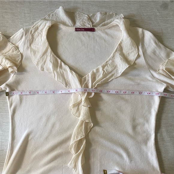 Barbara Lesser Fibers Size L Cream Ruffle Trim Flare Sleeves Women Top Blouse - Picture 6 of 7